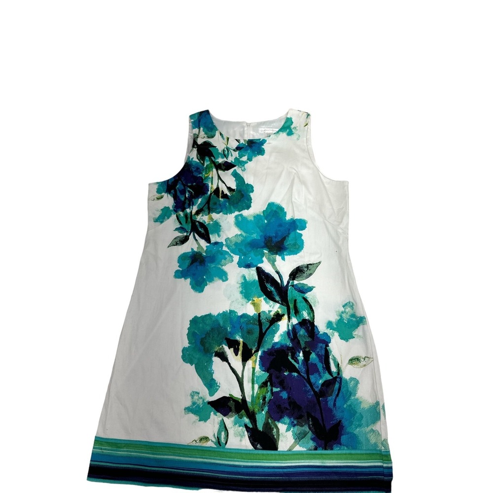 London Times Blue Floral Shift Dress Sleeveless Women's Size 16